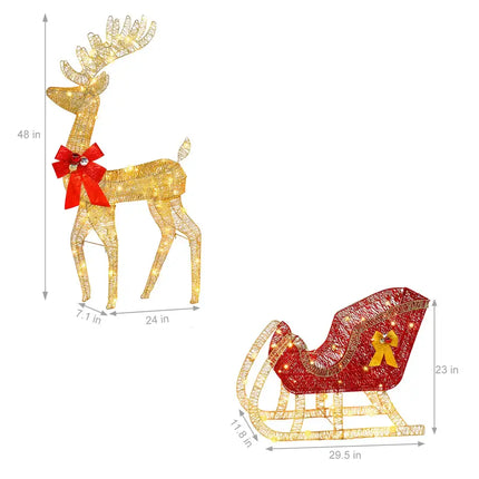 74*20*120cm 30.00V 3.60W Golden Elk Deer Sled Iron Frame Cotton Thread Green Onion Powder Courtyard Elk Decoration RT