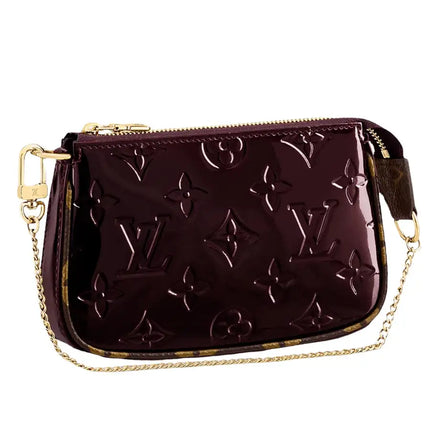 NEW Louis Vuitton Amarante Red LV Monogram Vernis Patent Leather Mini Pochette Accessories Clutch Bag