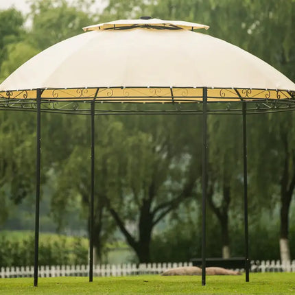 Outdoor Gazebo Steel Fabric Round Soft Top Gazebo, Outdoor Patio Dome Gazebo with Removable Curtains