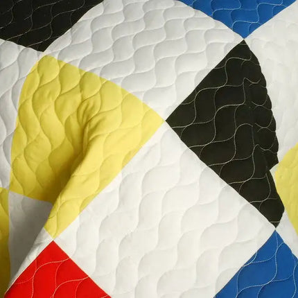 [Delicate Plaid - C] Vermicelli-Quilted Patchwork Plaid Quilt Set Full/Queen