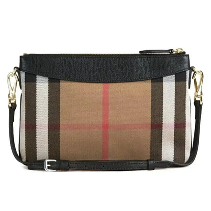 NEW Burberry Brown/Black Derby Peyton House Check Coated Canvas Clutch Crossbody Bag