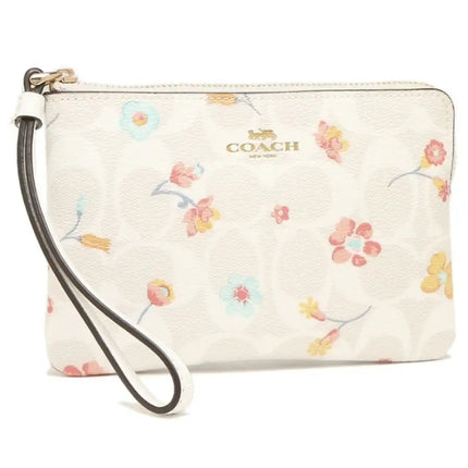 NEW Coach White Corner Zip Mystical Floral Print Monogram Signature Canvas Wristlet Clutch Bag