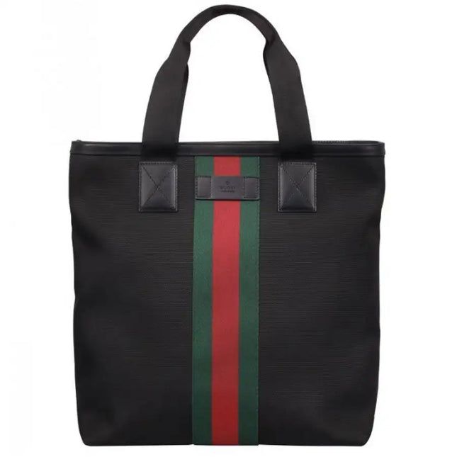 NEW Gucci Black Web Stripe Canvas Tote Shoulder Bag