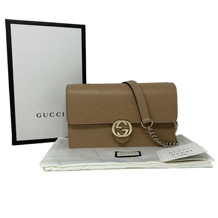 NEW Gucci Beige Interlocking G Clutch Wallet On Chain Crossbody Shoulder Bag