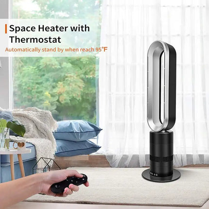 9H Timer 10 Speeds With Remote Control Simple Deluxe 32-inch Space Heater Bladeless Tower Fan Black & Grey