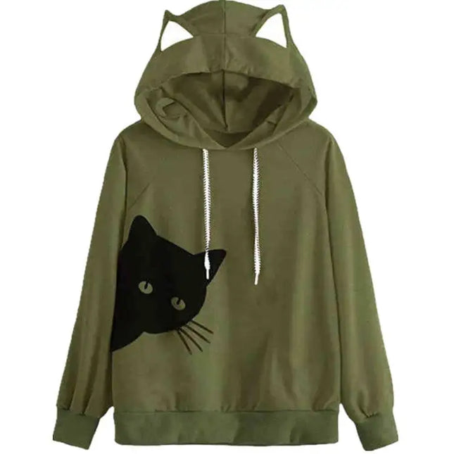 autumn and winter new women's cat head print loose hooded casual sports hoodie