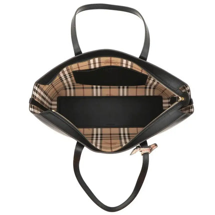 NEW Burberry Black Ardwell Heymarket Check Leather Tote Shoulder Bag