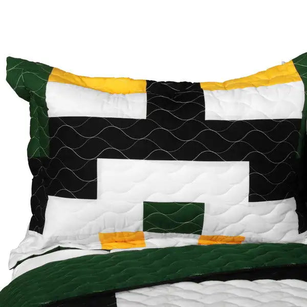 [Wilderness Trip] 3PC Vermicelli-Quilted Patchwork Quilt Set (Full/Queen Size)