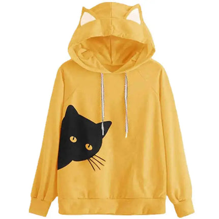 autumn and winter new women's cat head print loose hooded casual sports hoodie