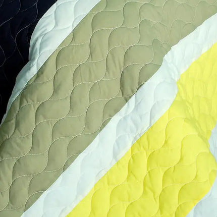 [Polestar] 3PC Vermicelli-Quilted Patchwork Quilt Set (Full/Queen Size)