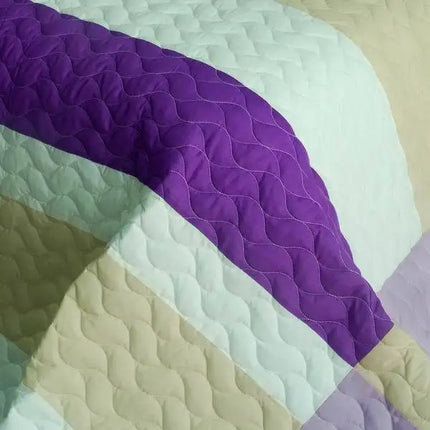 [Waves Of Rays ] 3PC Vermicelli-Quilted Patchwork Quilt Set (Full/Queen Size)