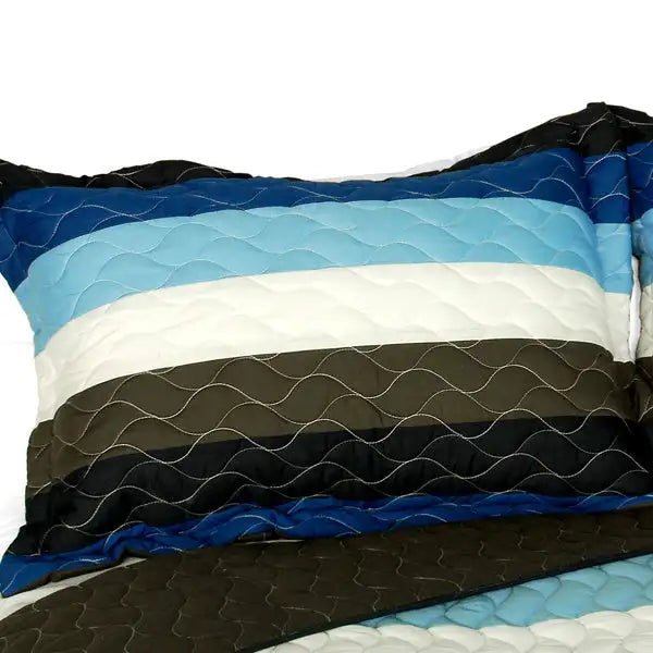 [Romantic Town] 3PC Vermicelli-Quilted Patchwork Quilt Set (Full/Queen Size)