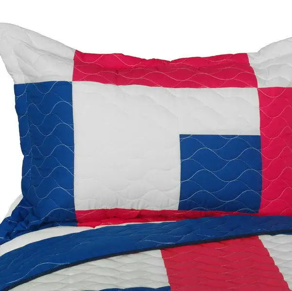 [Beginning] Vermicelli-Quilted Patchwork Geometric Quilt Set Full/Queen