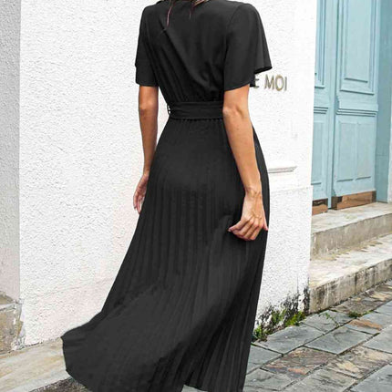 Flutter Sleeve Belted Surplice Midi Dress