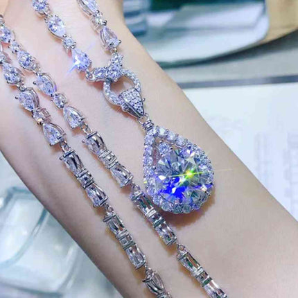 10 Carat Moissanite Teardrop Pendant Platinum-Plated Necklace