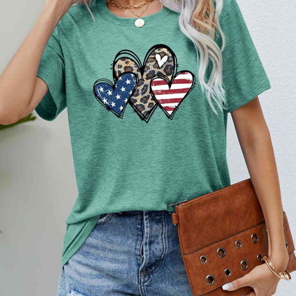 US Flag Leopard Heart Graphic Tee