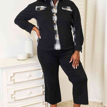 Double Take Plaid Collared Dropped Shoulder Jacket - Vickie Lynn's