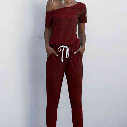 Asymmetrical Neck Tied Jumpsuit with Pockets