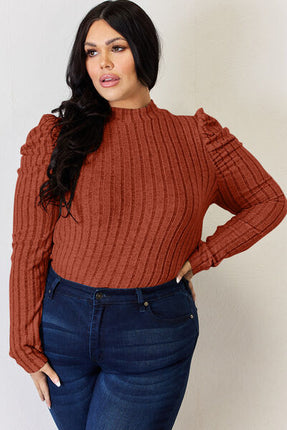 Basic Bae Full Size Ribbed Mock Neck Puff Sleeve T-Shirt - Vickie Lynn's
