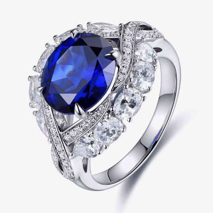5 Carat Lab-Grown Sapphire Platinum-Plated Ring