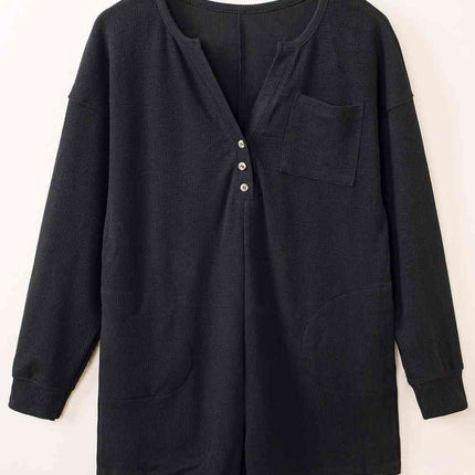 Notched Neck Long Sleeve Romper