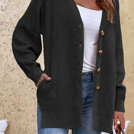 V-Neck Openwork Long Sleeve Cardigan