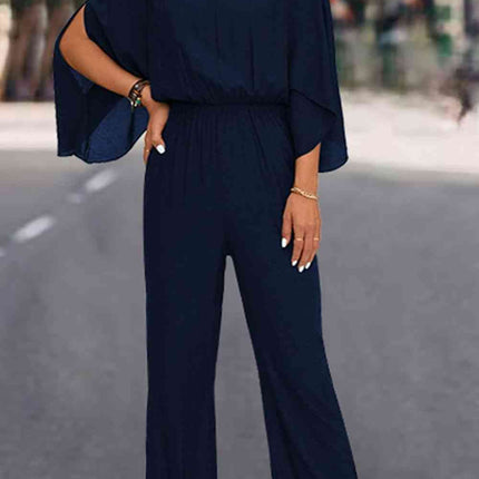 Tie Back Mock Neck Split Sleeve Jumpsuit