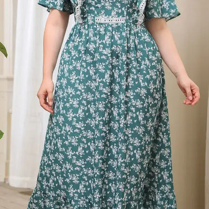 Women's Plus Size Floral Short Sleeve Ruffle Dress