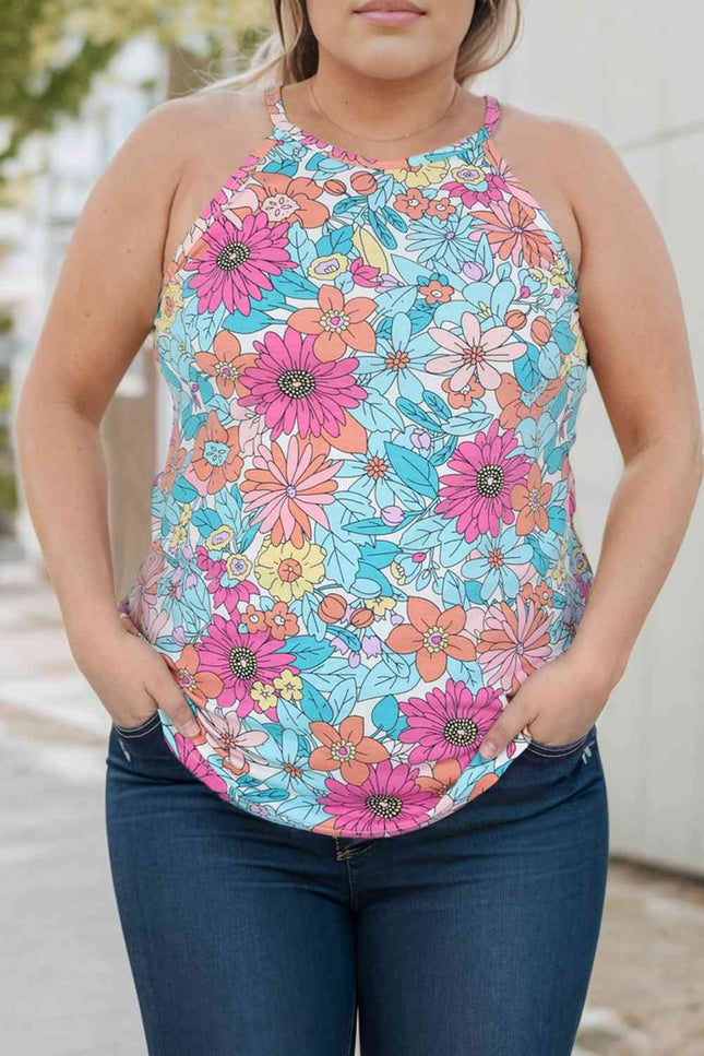 Plus Size Floral Round Neck Tank