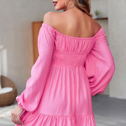 Smocked Balloon Sleeve Off-Shoulder Mini Dress