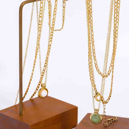 Copper 14K Gold-Plated Round Shape Aventurine Pendant Necklace