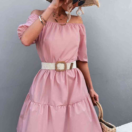 Square Neck Short Sleeve Mini Dress