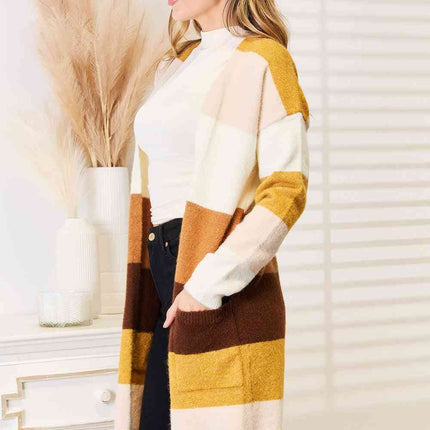 Woven Right Color Block Dropped Shoulder Cardigan - Vickie Lynn's