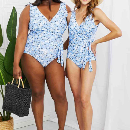 Marina West Swim Full Size Float On Ruffle Faux Wrap One-Piece in Blossom Blue