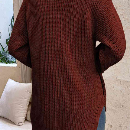 V-Neck Openwork Long Sleeve Cardigan