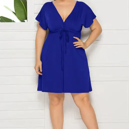Vestido liso con escote en V profundo para mujer, talla grande 