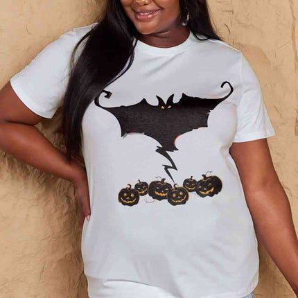 Simply Love Full Size Bat & Pumpkin Graphic Cotton T-Shirt