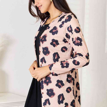 Double Take Printed Button Front Longline Cardigan - Vickie Lynn's