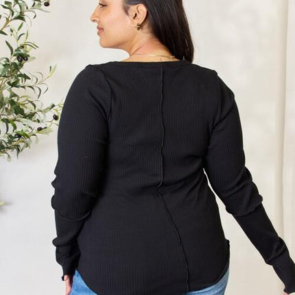Culture Code Full Size Ribbed Round Neck Long Sleeve Top