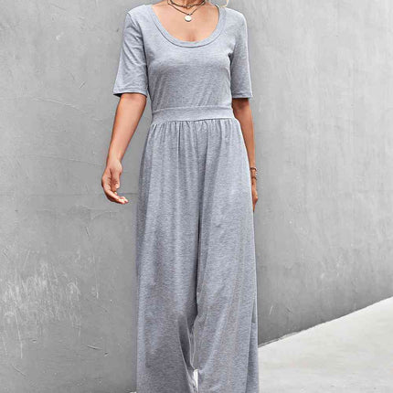 Scoop Neck Half Sleeve Wide Leg Jumpsuit