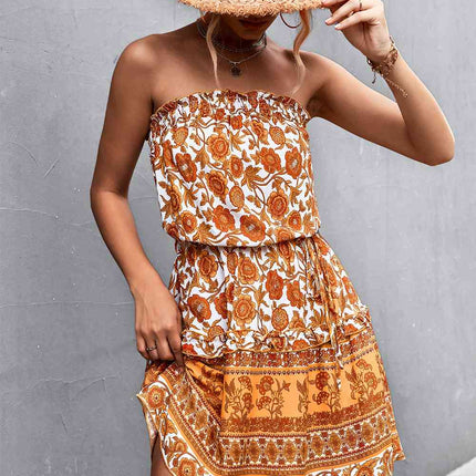 Bohemian Frill Trim Strapless Dress