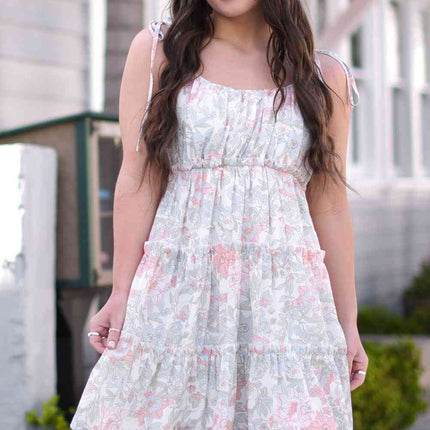 Floral Tie-Shoulder Frill Trim Dress