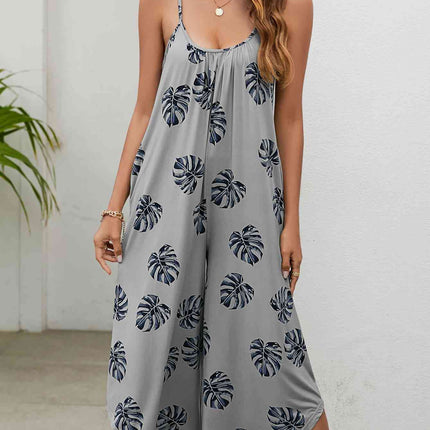 Botanical Print Spaghetti Strap Scoop Neck Jumpsuit