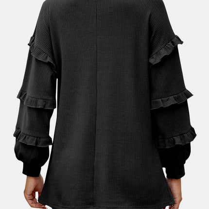 Ruffled V-Neck Long Sleeve T-Shirt