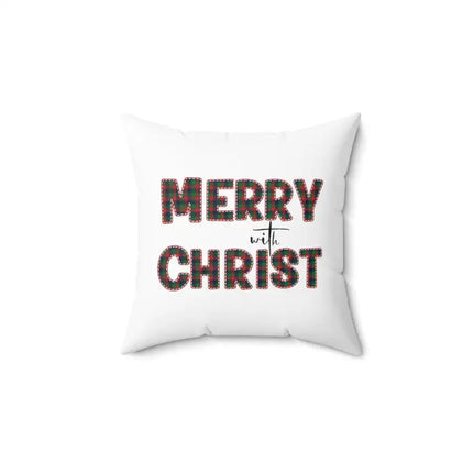 Uniquely You Throw Pillow Cover, Merry With Christ, Red And Green Plaid Christmas Holiday Pattern Print 2-Sided Print