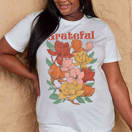 Simply Love Full Size GRATEFUL Flower Graphic Cotton T-Shirt
