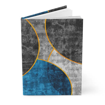 Stationary, Hardcover Journal Notebook - lined pages, Black Blue Grey Circular Geometric Pattern Print