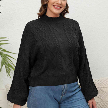 Plus Size Mock Neck Cable Knit Long Sleeve Sweater