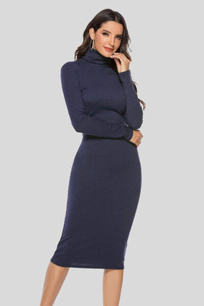 Ribbed Turtleneck Long Sleeve Dress