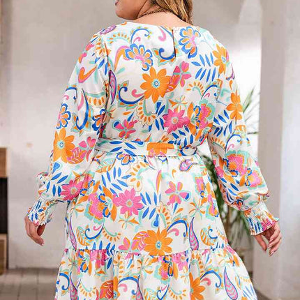 Plus Size Round Neck Lantern Sleeve Dress